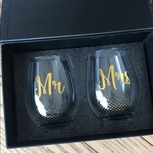Mr. and Mrs. wine glasses brand new in box